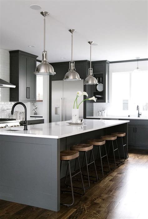 black, white, grey, wood kitchen with oversized kitchen island // anne ...