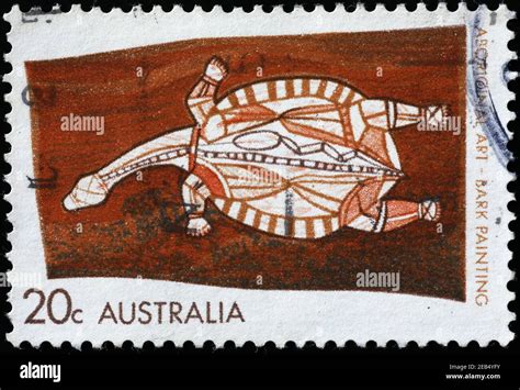 Aboriginal bark painting of a turtle on australian stamp Stock Photo - Alamy