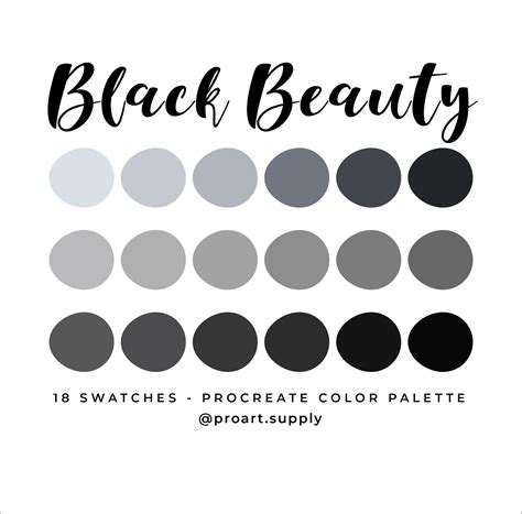 BLACK BEAUTY PROCREATE Color Palette Hex Codes Black, Gray, and Charcoal for iPad Digital ...