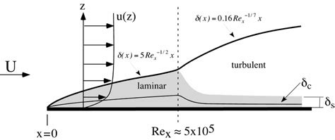 Evolution of a boundary layer on a flat plate. Vertical coordinate is ...