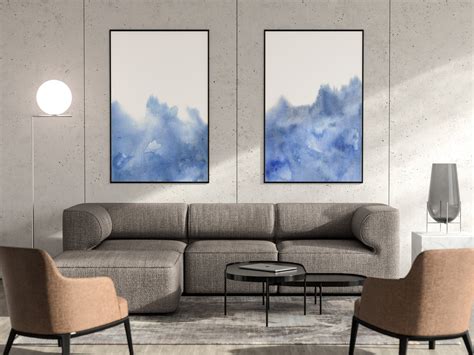 Set of 2 Abstract Wall Art, Blue Abstract Wall Art Set of 2, Set ...