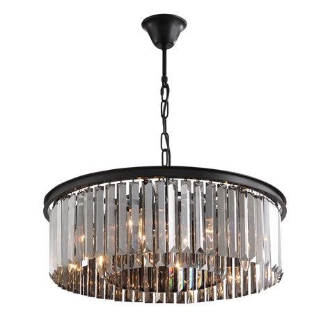 Black Crystal Chandelier - Round Design Pendant Light - Sofary