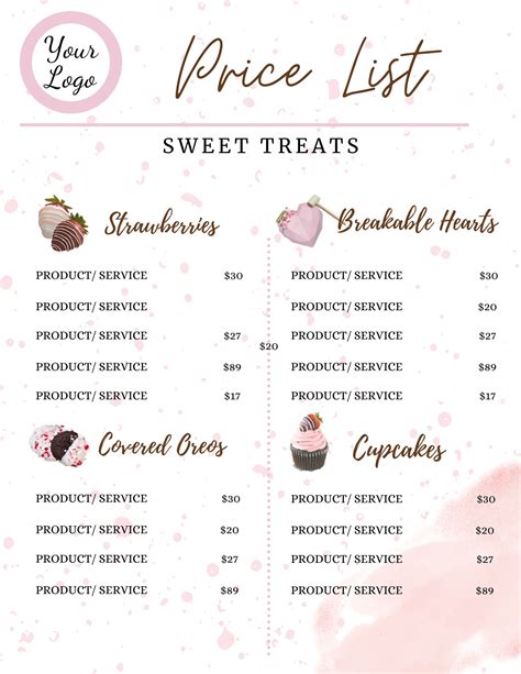 Bakery Sweet Treats PRICE LIST Template Editable Super Easy - Etsy