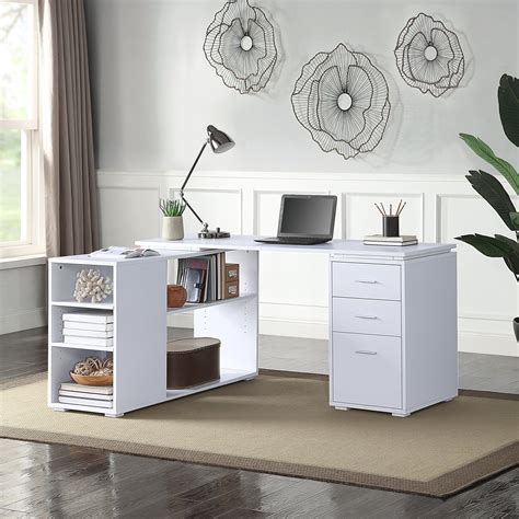 BELLEZE Trition L Shaped Computer Desk Home Office Corner Desk With Open Shelves And Drawers, 5 ...