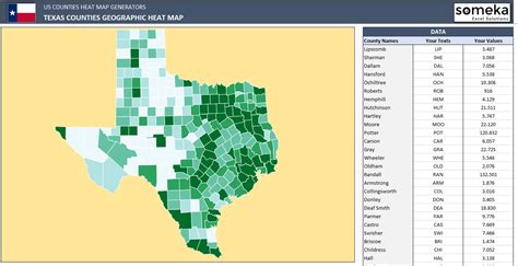 US Counties Heat Map Generators | Editable US County Shapes in Excel