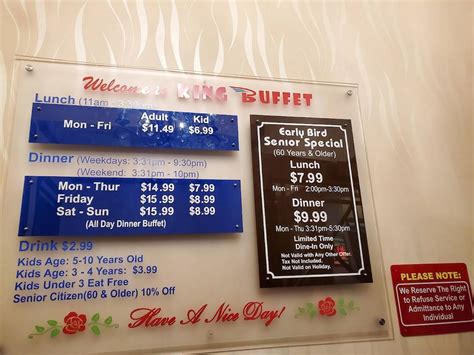 Menu at King Buffet restaurant, Plano