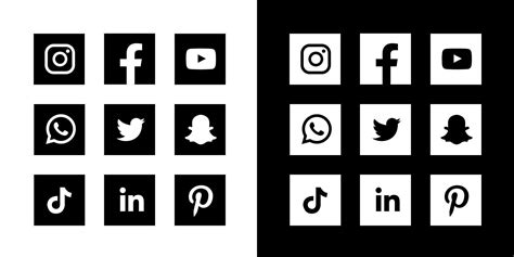 Social Media Icons Black And White Square 9826487 Vector Art at Vecteezy