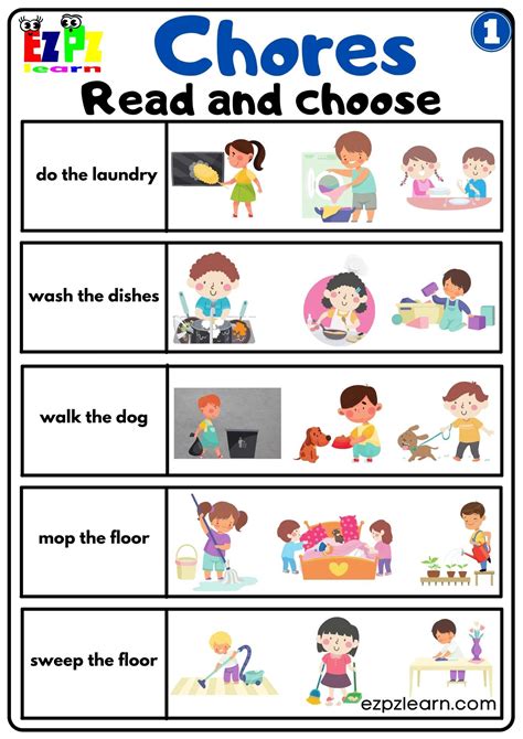 Household Chores For Kids Worksheets