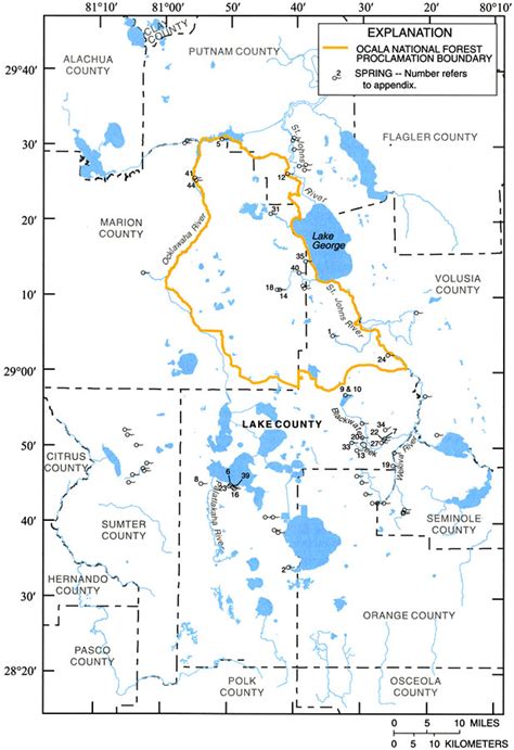 Springs in the Ocala National Forest and Lake County, 1990 to 1999