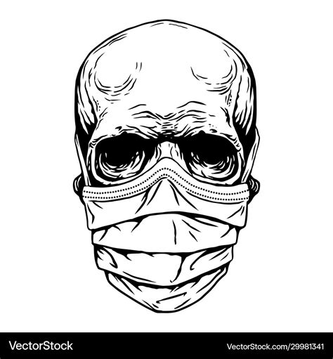 Skull face in medical face mask and hat corona Vector Image