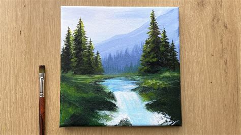 Acrylic Painting for Beginners | Forest Trees Mountain Landscape ...