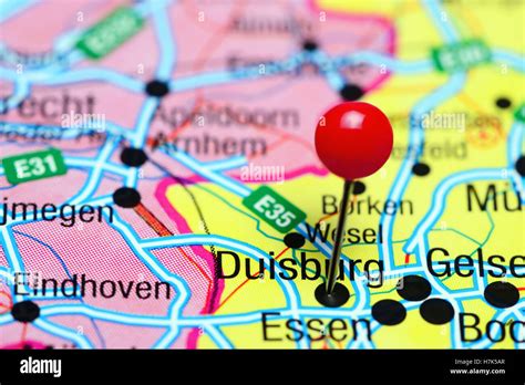 Duisburg pinned on a map of Germany Stock Photo - Alamy