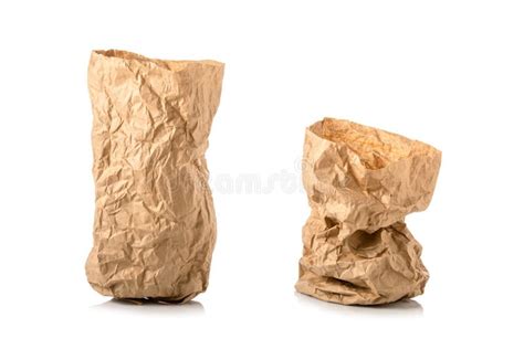 Crumpled Brown Paper Bag For Food. Studio Shot On White Stock Image - Image of paper, recycle ...