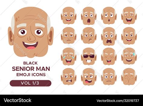 Black senior man emoji icon set 1 3 Royalty Free Vector