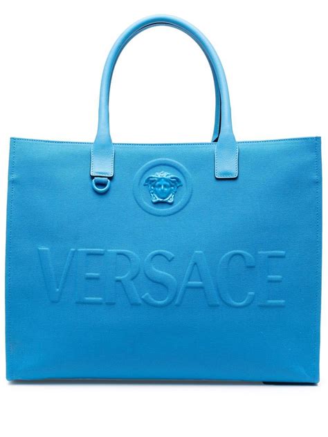 Versace La Medusa Canvas Tote Bag - Blue | Editorialist