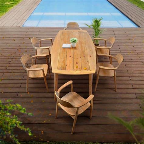 7 Pc Mid Century Modern Outdoor Teak Dining Set – Lara Table and Chairs ...