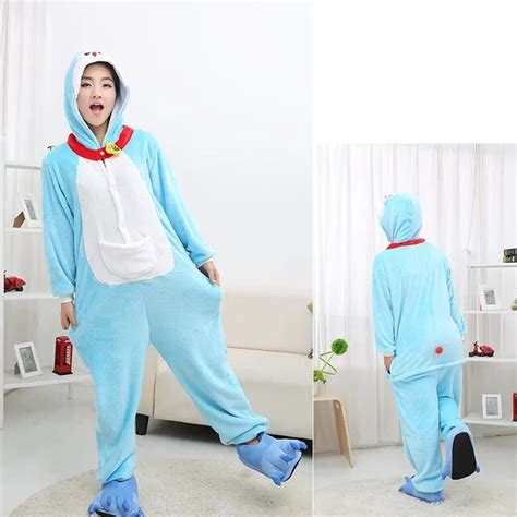 Ding Dong Doraemon Flannel Pajama Overalls Jumpsuit Kids adult Chinese Cat Cosplay Costume ...