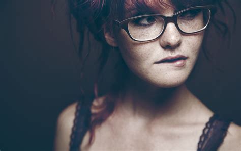 women, Face, Freckles, Biting lip, Redhead, Glasses, Women with glasses ...