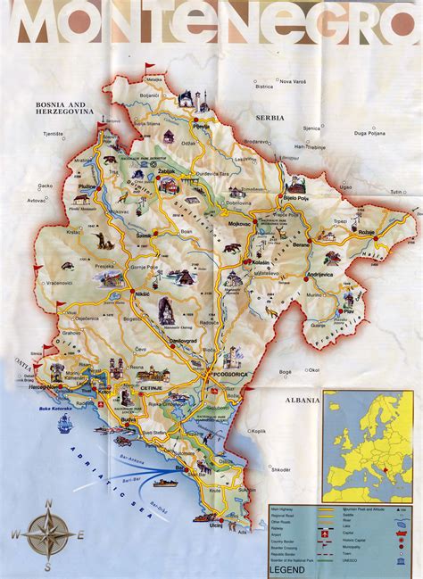 Travel Maps of Montenegro Coast and The Capital City Podgorica