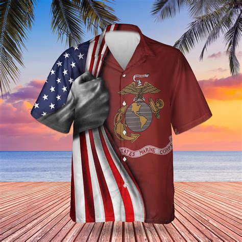 U.S Marine Corps Flag Inside American Flag Hawaiian Shirt Patriotic Ho - Prideearth