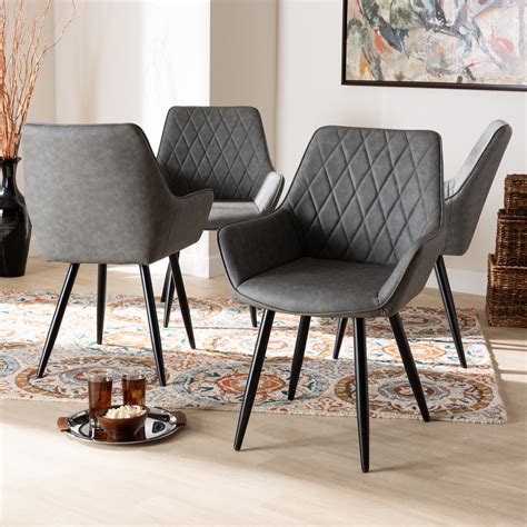 Baxton Studio Astrid Mid-Century Contemporary Grey Faux Leather Upholstered and Black Metal 4 ...