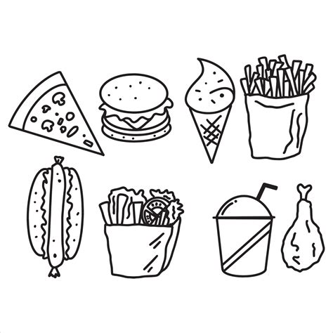 Set of fast food vectors. hand drawn illustration junk food icon. 5197986 Vector Art at Vecteezy