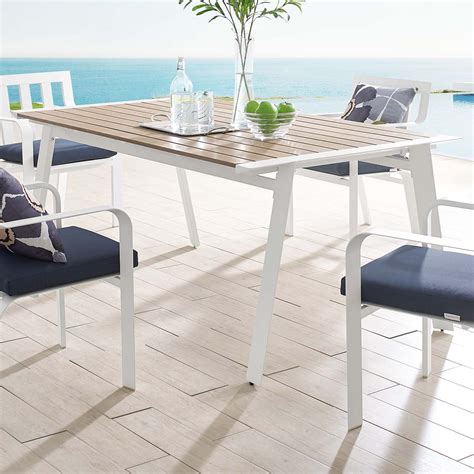 Roanoke 73" Outdoor Patio Aluminum Dining Table in White Natural ...