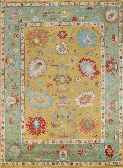 Yellow & Green Floral Oushak Indian Area Rug 8x10