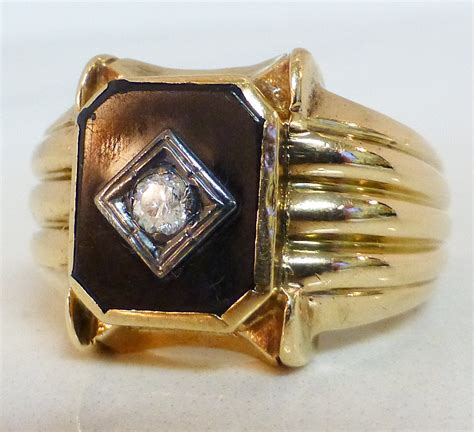 Vintage Mens Diamond & Black Onyx Ring 10k by KimsJewelryLove