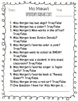 Meet the Teacher Pop Quiz-editable by shortandsweetin2nd | TPT