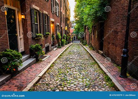 Acorn Street, in Beacon Hill, Boston, Massachusetts. Stock Image - Image of architectural, stone ...