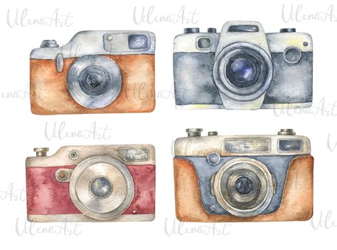 Watercolor Vintage Retro Camera Clipart Photo Hand painted Digital log ...