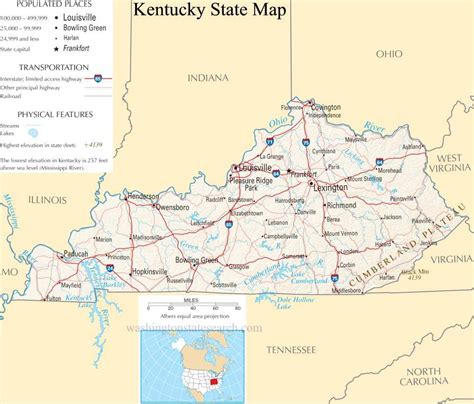 ♥ Kentucky State Map - A large detailed map of Kentucky State USA in ...