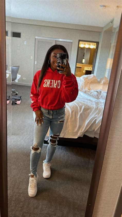 Simone Biles Wears a Red Owens Sweatshirt For Jonathan Owens | POPSUGAR ...