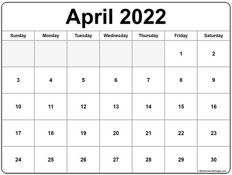 April Calendar 2022 Printable - Printable Word Searches