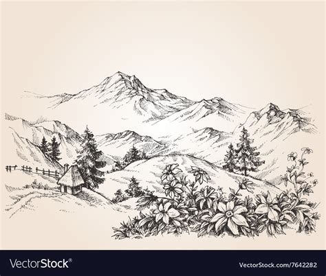 Mountains landscape sketch Royalty Free Vector Image