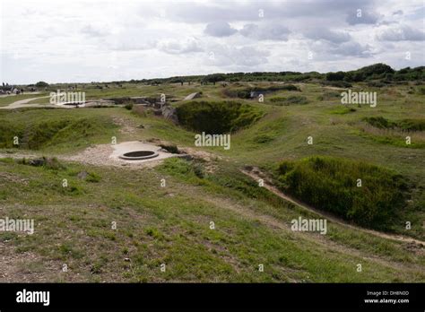 Shell craters from Allied artillery barrage at Pointe Du Hoc, during ...