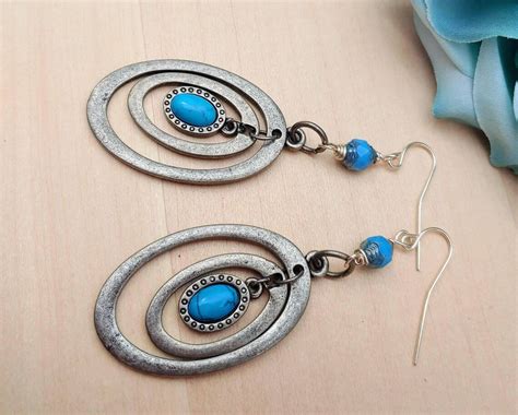 Silver and Turquoise Dangle Earrings - Etsy