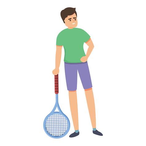 Boy lowered tennis racket icon, cartoon style 14317452 Vector Art at ...