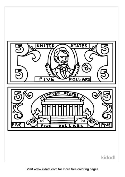 Five Dollar Bill Coloring Page