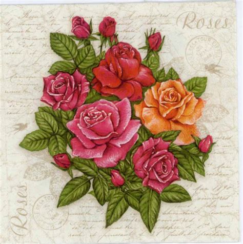 Decoupage Napkins |Red Pink Orange Roses | Rose Napkins | Floral Napkins | Romantic Napkins ...