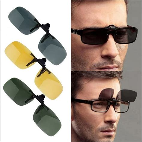 Polarized Glasses Day Night Vision Driving Sunglasses Clip-on Flip-up ...