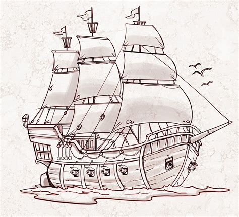 Pirate Ship - a sketch for a How to Draw book. | Pirate ship drawing ...