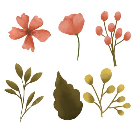 Watercolor Flower Set PNG Picture, Set Of Watercolor Flower And Leaves ...
