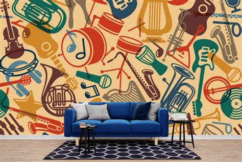 Music Pattern Wall Mural Instruments Photo Wallpaper Bedroom Home Decor