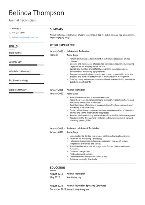 Animal Technician Resume Examples and Templates