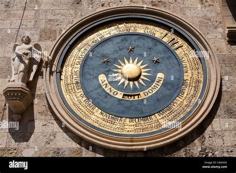 Astronomical clock on clock tower, Messina Cathedral, Piazza Del Duomo, Messina, Sicily, Italy ...