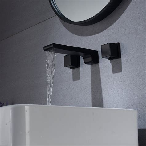 matte black waterfall wall mount bathroom sink faucet with overflow br– wonderland shower inc