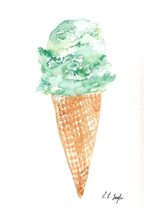 Mint Ice Cream Cone Original Watercolor Painting 9x12 | Etsy | Original watercolor painting ...