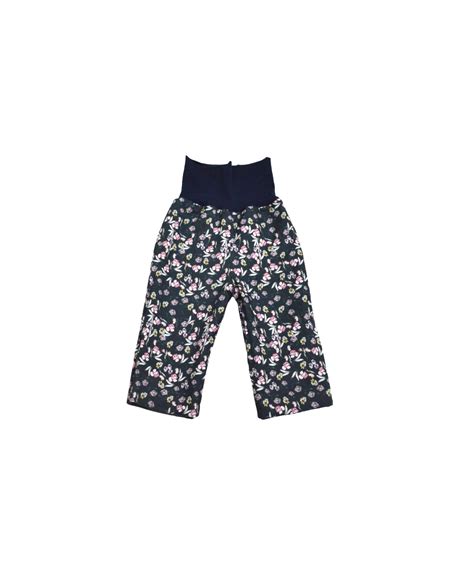 Pantalon enfant à fleurs rose sur fond bleu | Made in France